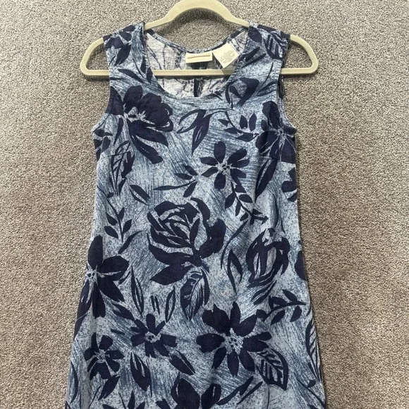 VTG Expressions Maxi Dress Size 8 Blue Floral Linen Rayon Sleeveless Coastal - Picture 6 of 11